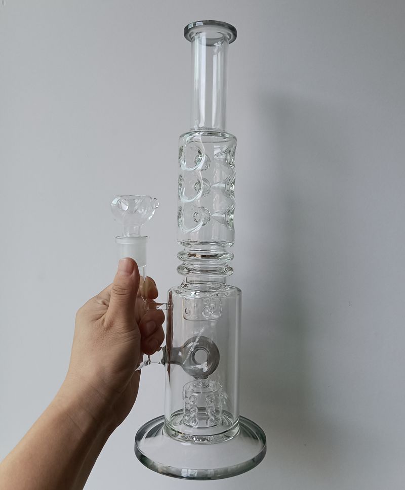 Narghilè Bong in vetro trasparente da 16 pollici Tipo dritto Femmina 18mm Olio Dab Rigs Shisha con tubi di fumo Perc