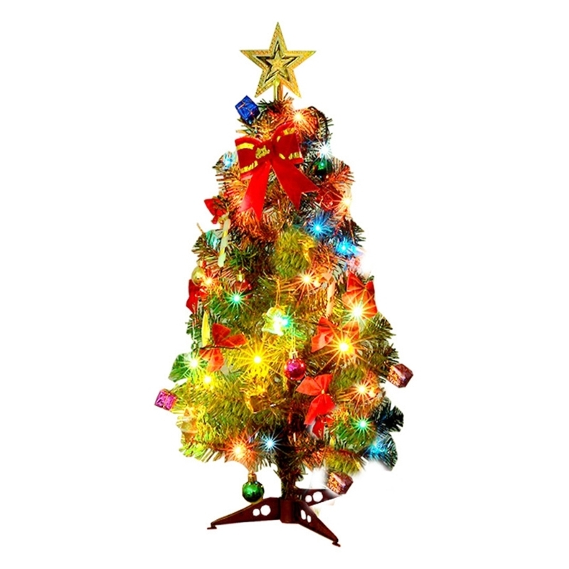 Juldekorationer 4560 cm LED Artificial Christmas Tree With Pinecone Santa Bow Ribbon Ornaments 54DC 220921