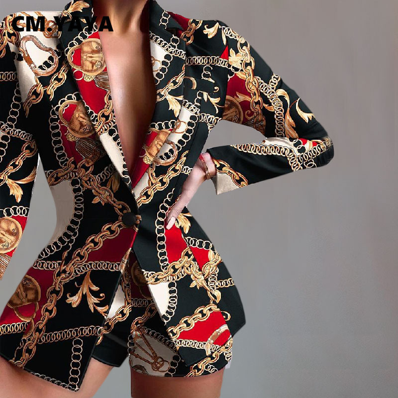 فستان من قطعتين CM.Yaya مجموعة من القمم الأنيقة السترة و SORTS بدلة مطابقة 2 Office Lady Ins Leopard Chian Tie Dye Outfits 220922