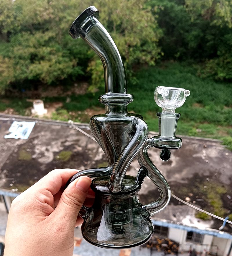 Zwart Blauw Glas Water Recycler Bong Waterpijpen Shisha 8.5 inch Oil Dab Rigs Bedwelmende Pijpen met Kom