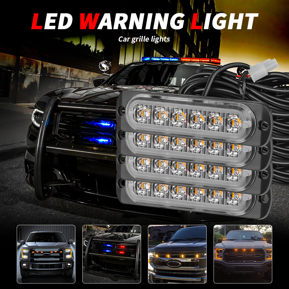 12V 6LED Car Emergency Lights 4 IN 1 Super Bright Sync Hazard Warning Strobe Grille Light For SUV Truck Motorcycle