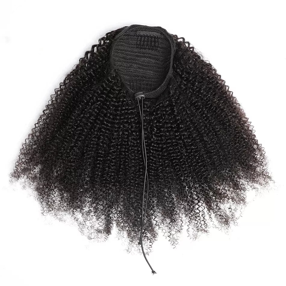 Mogolian Afro Kinky Curly Cordon Queue De Cheval Extensions De Cheveux Humains 4B 4C Remy 10-30 Pouces De Long Clip Droit En Queue De Cheval
