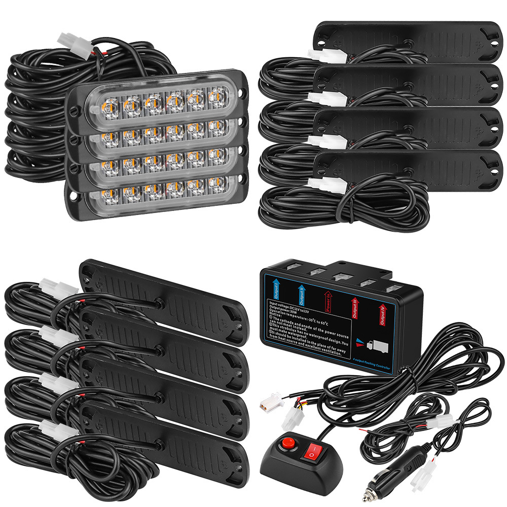 12V Luzes de emerg￪ncia de carro de 6V 6 Luzes de emerg￪ncia 4 em 1 Super Bright Sync Hazard Aviso Luz da grade para motocicleta de caminh￣o SUV