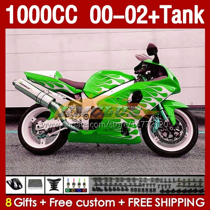 Tanque de carenados de inyecci￳n para Suzuki GSXR 1000 CC 1000CC K2 00-2002 Cuerpo 155NO.156 GSX-R1000 GSXR-1000 GSXR1000 00 01 02 GSX R1000 2001 2002 2002 Menaje OEM Flames verde