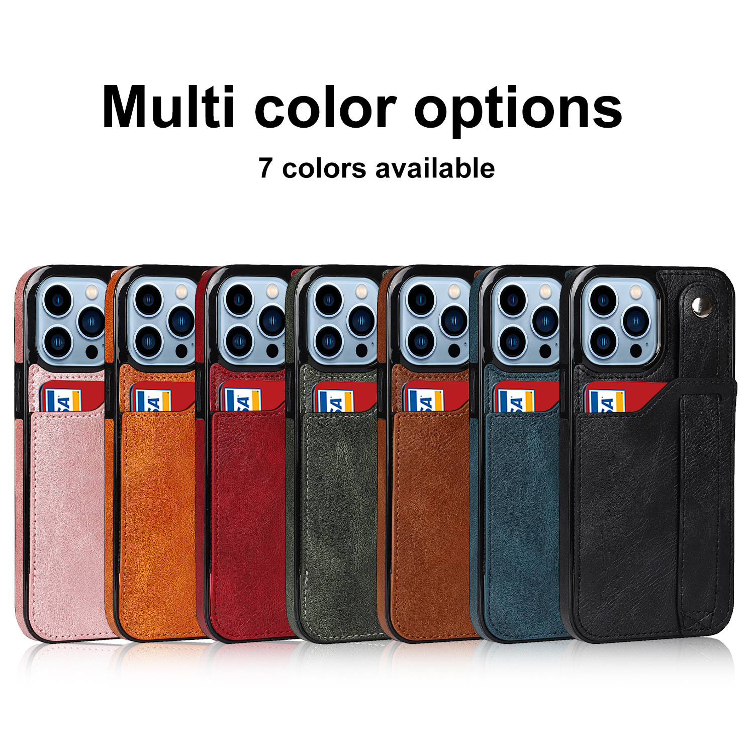 Cell Phone leather Cases For iphone 14 13 12 11 pro Max with WirstBand Card slot can mix model