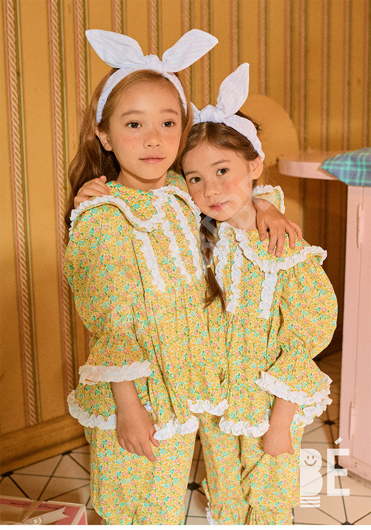 Pajamas Girl s Cotton Yellow Floral Pajama Sets Vintage Toddler Kids Peter Pan Collar Pyjamas Set Sleep Loungewear Childrens Clothing 220922