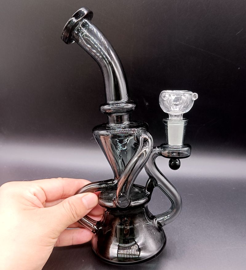 Black Blue Glass Water Recycler Bong Vattenpipor Shisha 8,5 tums oljebadriggar Berusande rökrör med skål