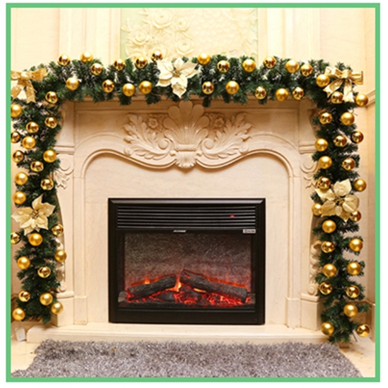 Decorative Flowers Wreaths 2.7M Christmas Decoration Wreath LED Rattan Garland Green Artificial Xmas Tree Banner 220921