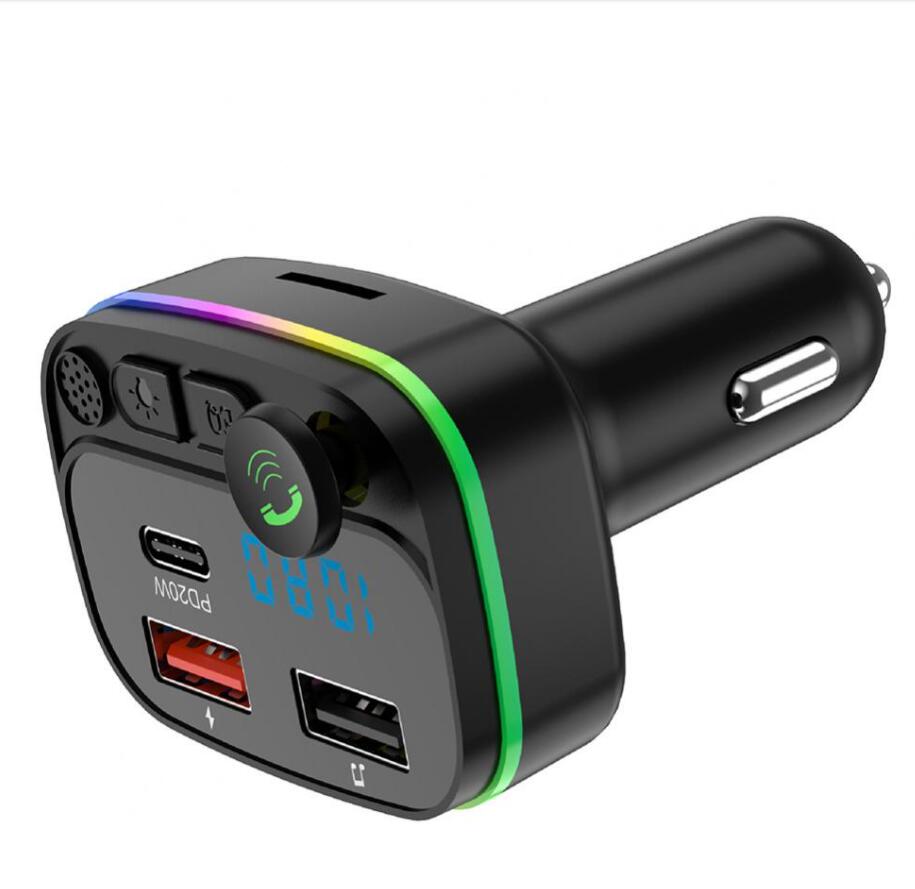 F5 P3 Transmitters RGB Ambient Light Car MP3 Player Bluetooth 5.0 FM Wireless Handsfree Kit 3.1A PD 20W