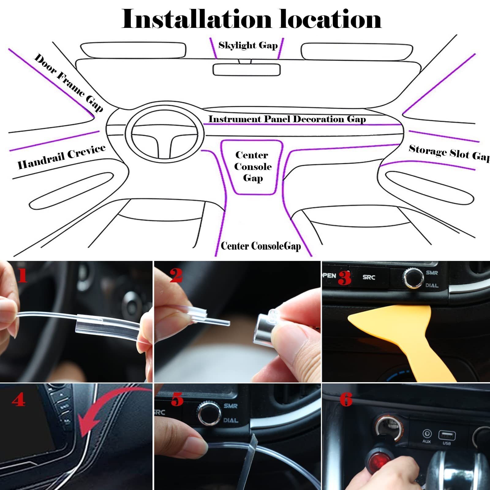 Luci di striscia principali al neon RGB interni auto 4 5 6 in 1 Controllo app Bluetooth Luci decorative Atmosfera ambientale Lampada da cruscotto280g