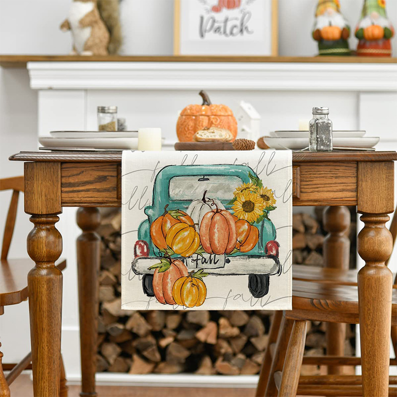 Juldekorationer Pumpkin Print Table Runner Halloweenthanksgiving Tyg 33CMX180CM FARMHOUSE Kök Matsal Dekor 220921