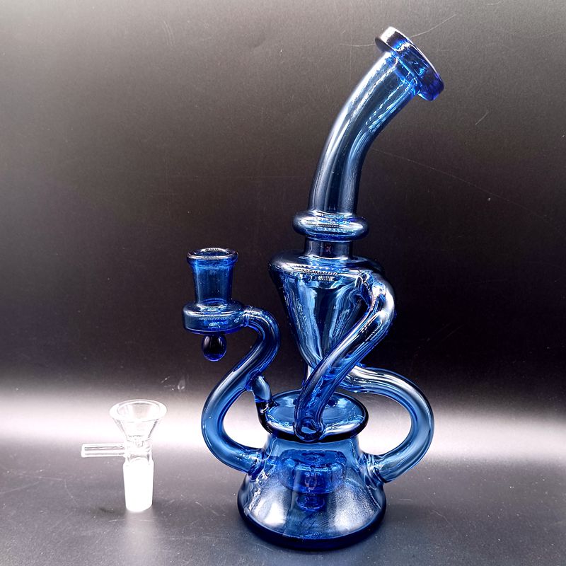 Zwart Blauw Glas Water Recycler Bong Waterpijpen Shisha 8.5 inch Oil Dab Rigs Bedwelmende Pijpen met Kom