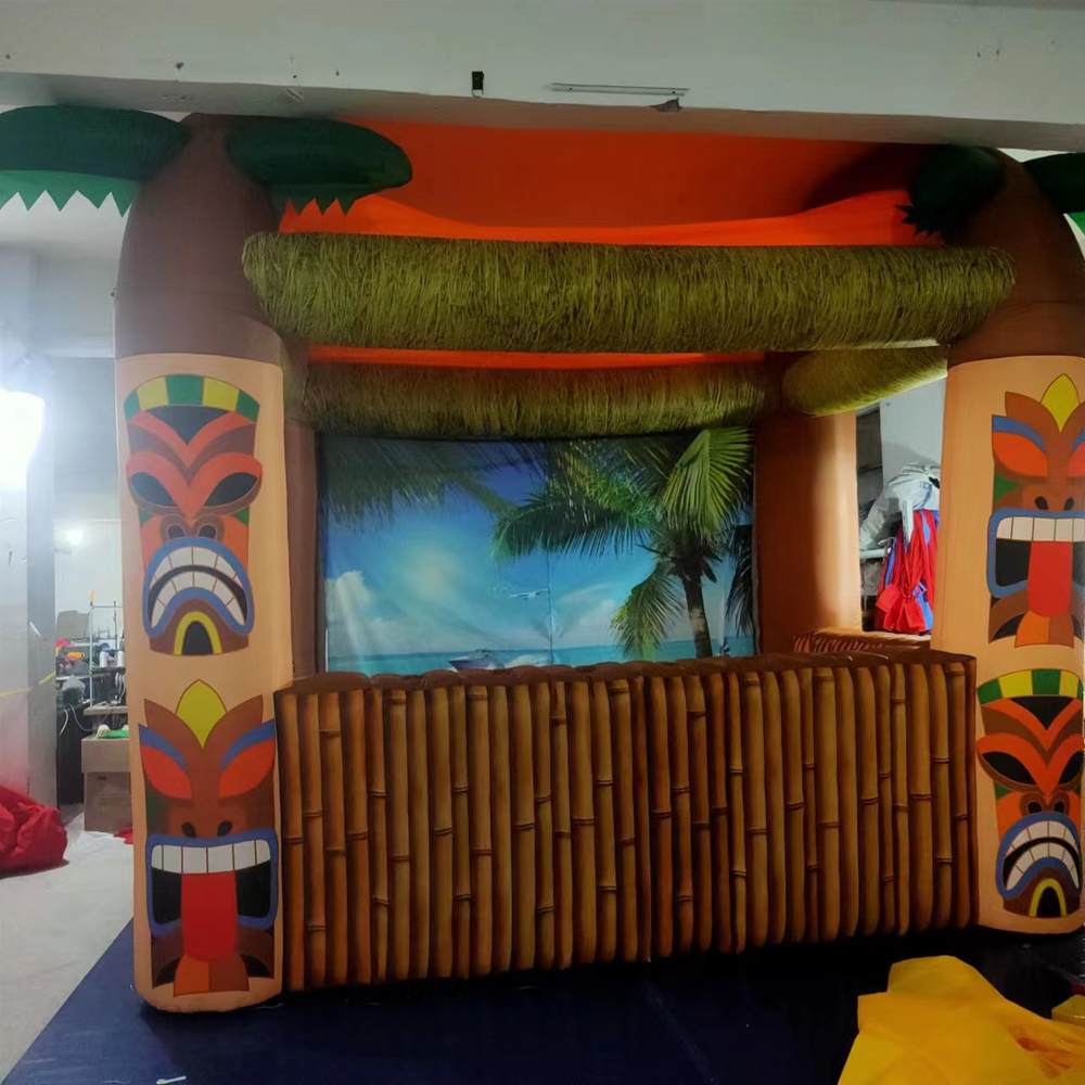 Открытый открытый надувной бар Тики длиной 3 м x 25 мВт с пальмой, портативный питьевой паб, обслуживающий бары для летней пляжной вечеринки9975234