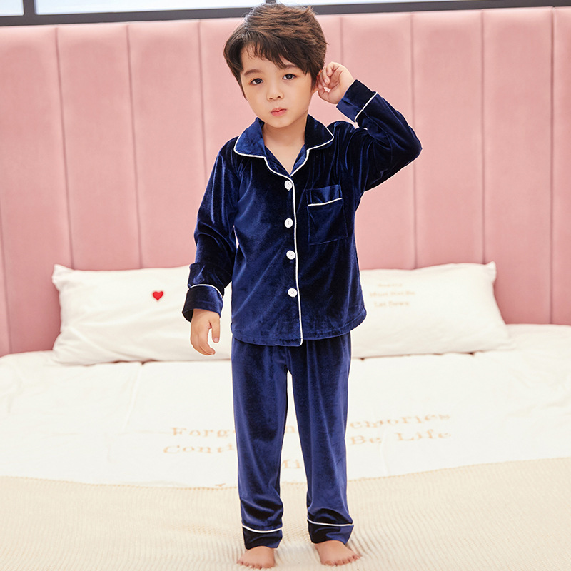 Pyjama's wintervelours sets voor kinderen herfst lange mouw afdraaien colloar warme slaapkleding kinderen huiskleding jongens meisjes pyjama pak 220922