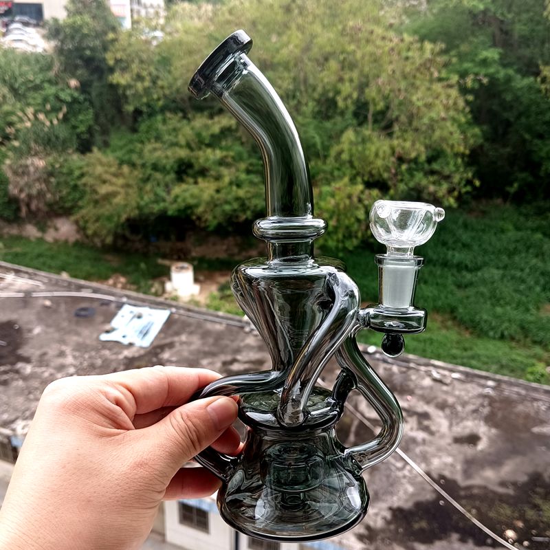 Black Blue Glass Water Recycler Bong Vattenpipor Shisha 8,5 tums oljebadriggar Berusande rökrör med skål