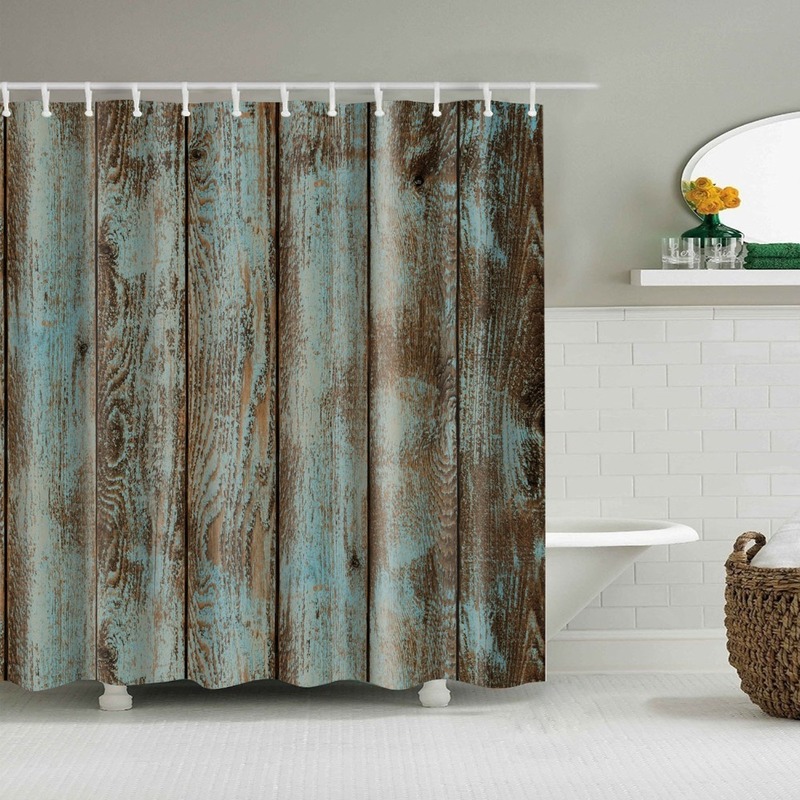 Душевые занавески винтаж в стиле ретро деревянная дверь ванная комната.
