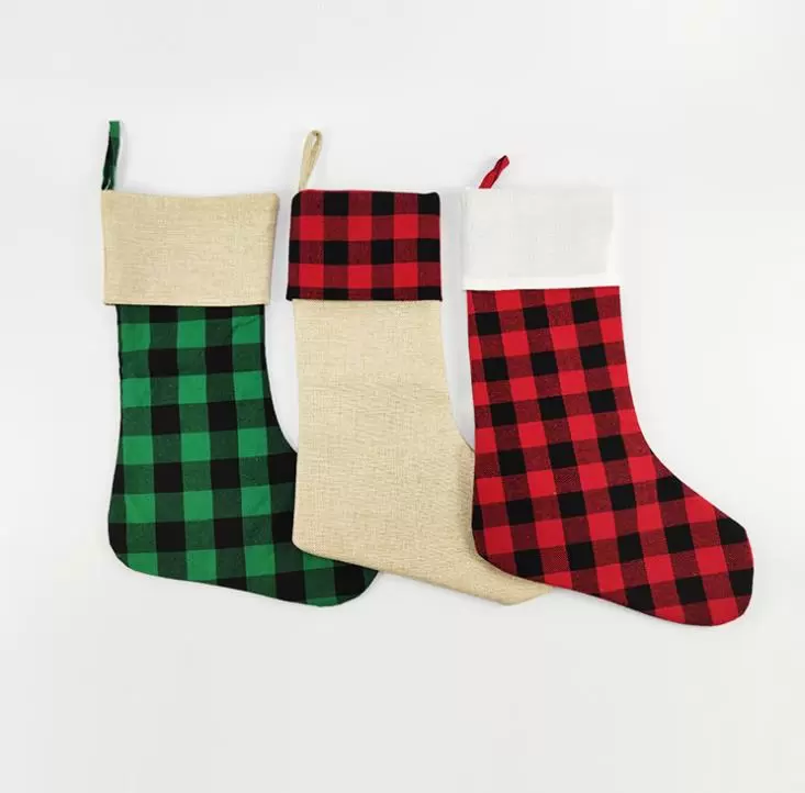 Plaid Christmas Stocking Cotton  Flannel Black Christmas Stocks Xmas Decor Sublimation blanks Santa Stockings