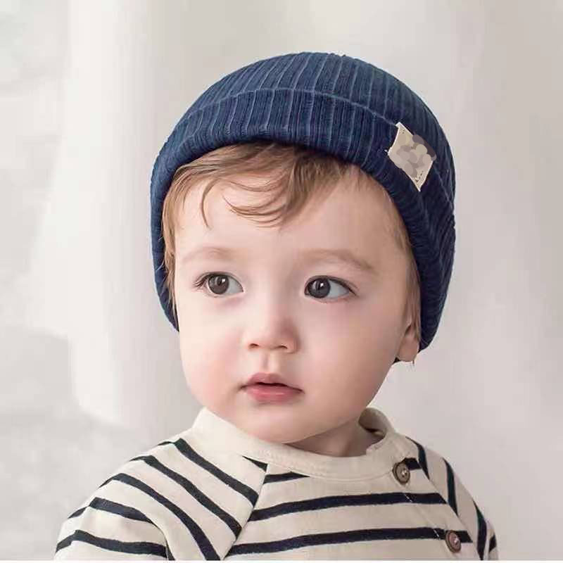 Koreanskt leende ansikte baby stickning hatt höst och vinter fast färg varm virkning mössa mössor för småbarn barn pojkar och flickor M4199