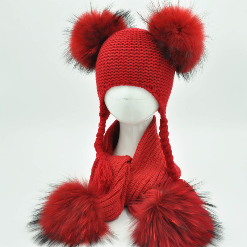 Halsdukar wraps hattar halsdukar handskar sätter barn vinter hatt och halsduk för barn flickor pojkar lyx varma virkning beanie riktig tvättbjörn päls pompom cap 220921