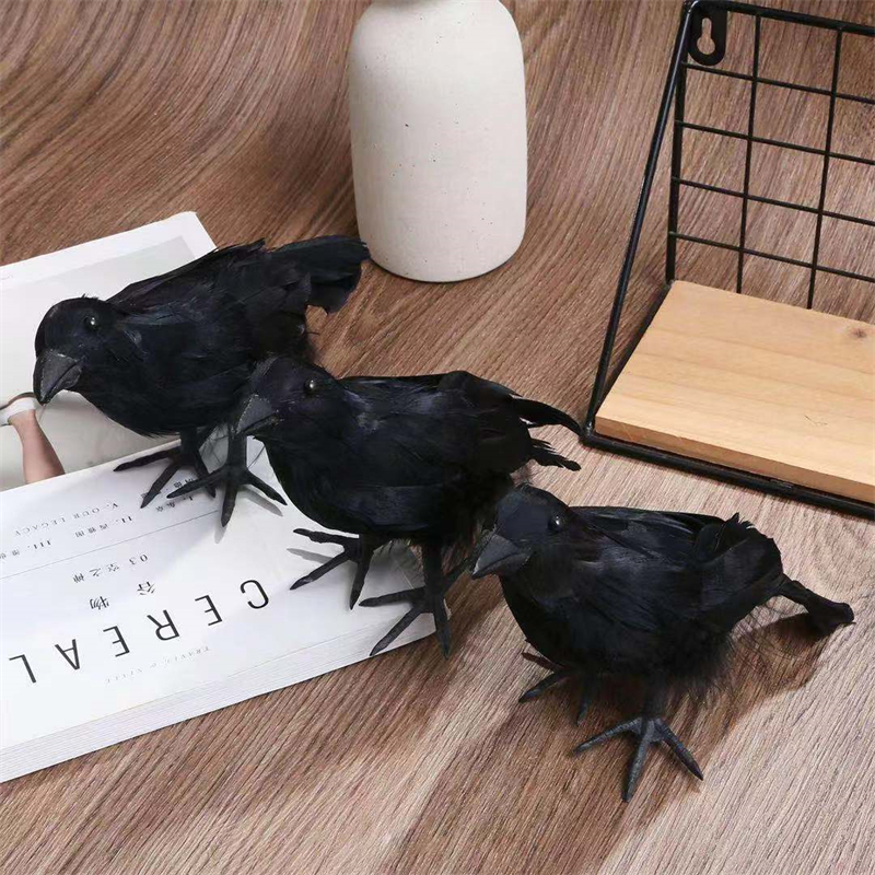 Dog Apparel Halloween Simulation Black Crow Animal Model Bird Raven Prop Scary Decor Supplies 20x9x6cm 220921