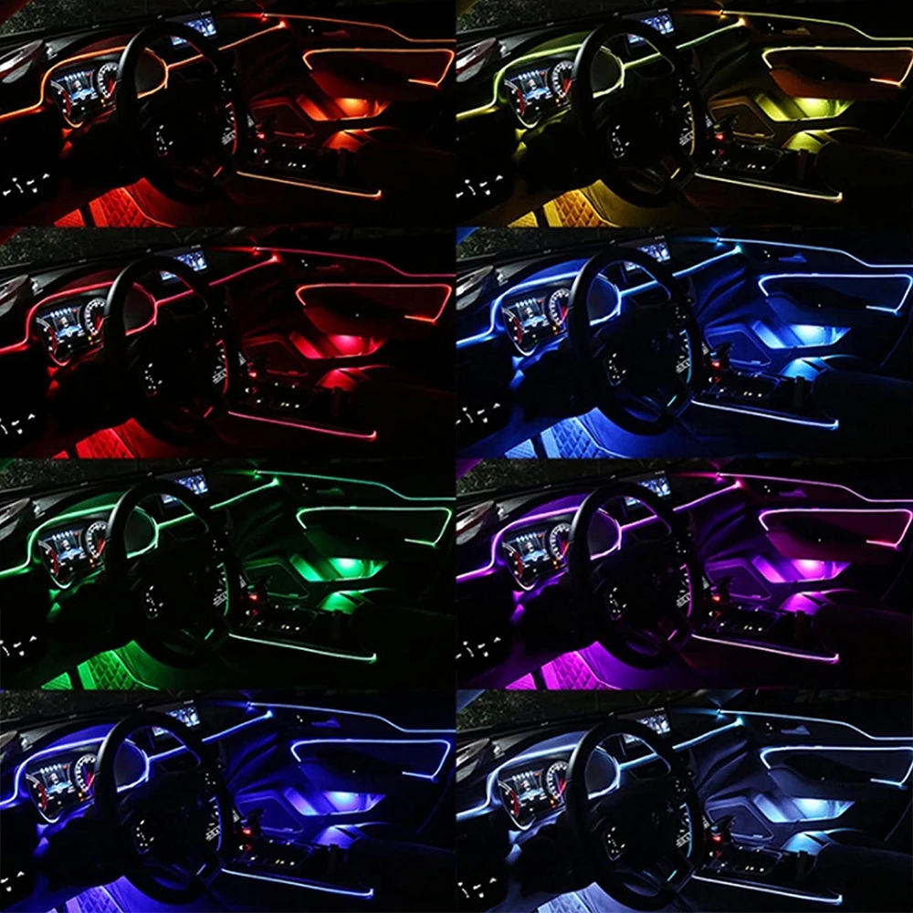 Bande lumineuse Led néon RGB pour intérieur de voiture, 4, 5, 6 en 1, contrôle par application Bluetooth, lumières décoratives, atmosphère ambiante, tableau de bord, lampe 215o