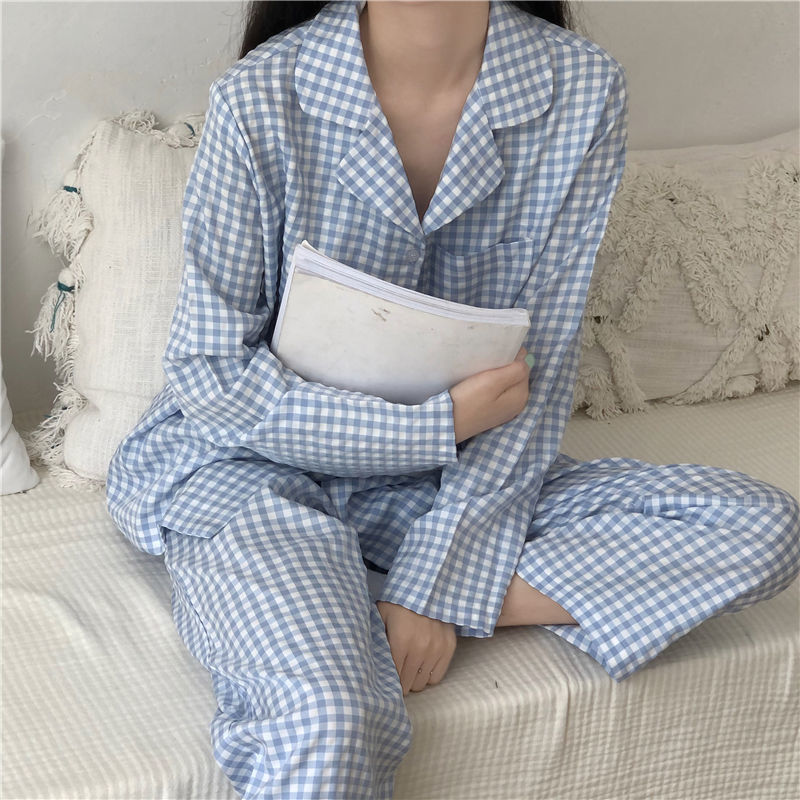 Kvinnors sömnkläder Plaid Pyjamas Set Casual Loose Full Sleeve Topslong Pants Passar Home Clothes Pyjamas Nightwear 220922