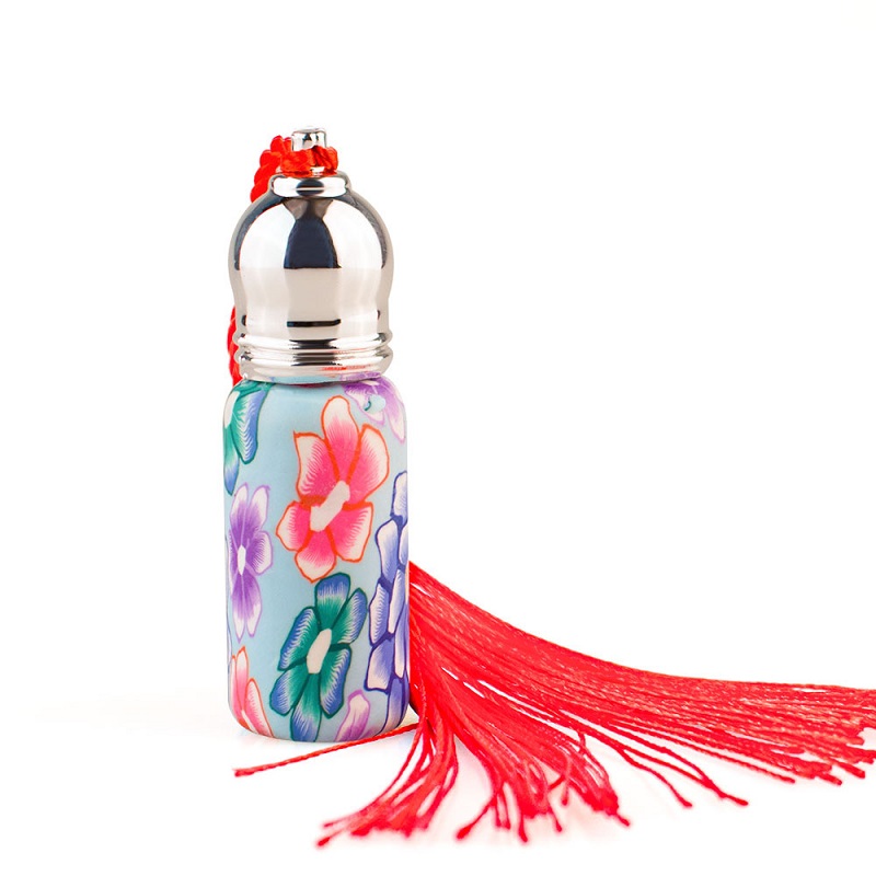 6 ml Tassel Soft Clay High-End Parfym Bottle Roll-On Essential Oil Flaskor Creative Mini Floral Printed Sub-Bottling Cars Dekor gåva