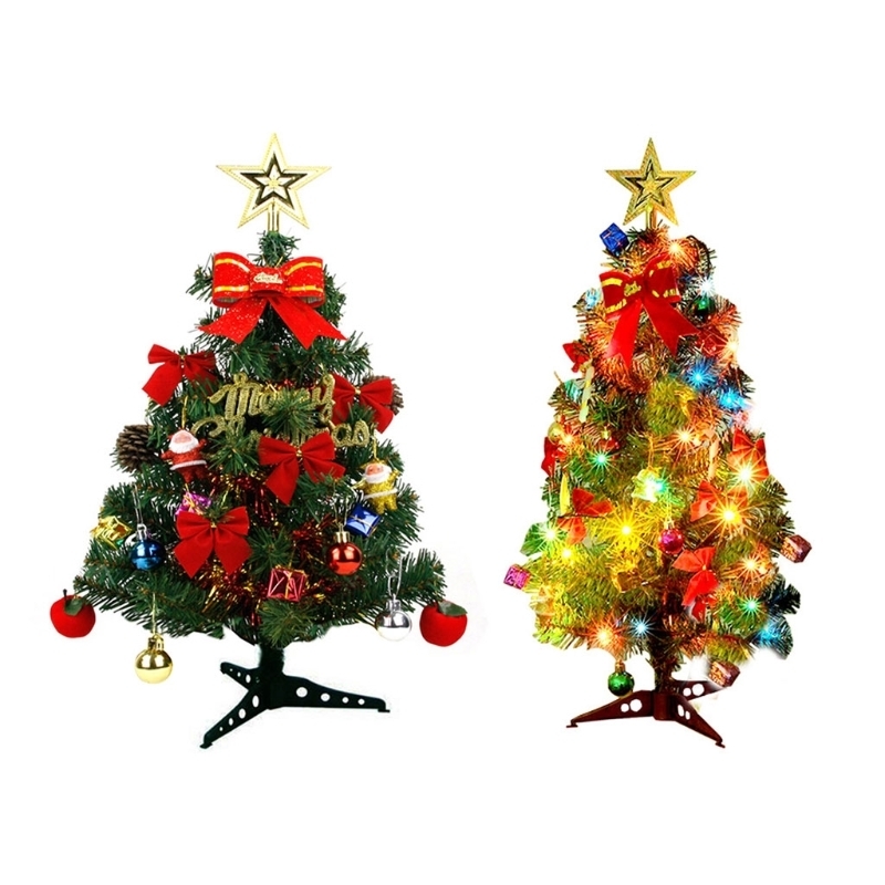 Juldekorationer 4560 cm LED Artificial Christmas Tree With Pinecone Santa Bow Ribbon Ornaments 54DC 220921