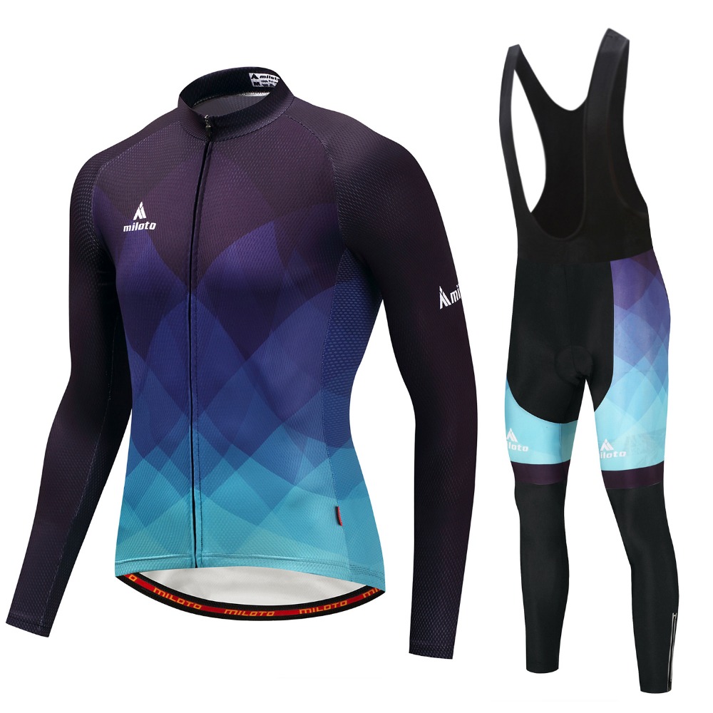 2024 Pro Mens Gradient Blue Winter Cycling Jersey Set Mountaive Mountaive Bike Clowing Clothing Heathable MTB велосипедная одежда носит костюм B35