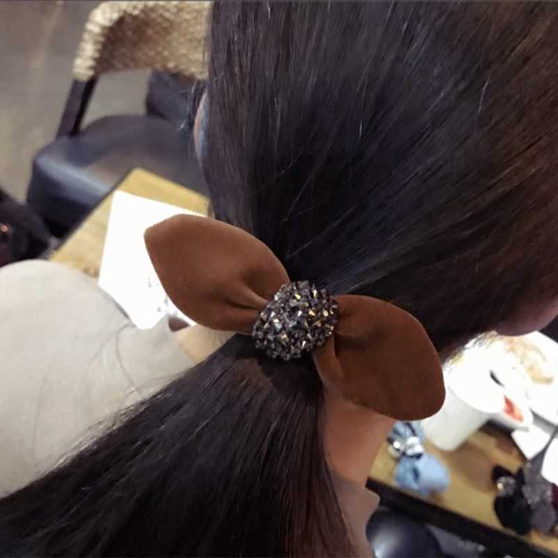 Hoog - Eind handgemaakte haaraccessoires Koreaanse versie van fijne suede bezaaid Super Flash Rabbit Ears Bow Hair Rope Hair Ring Vrouw