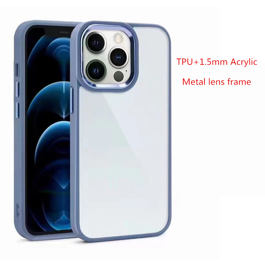حالات الهاتف الخليوي إطار العدسة المعدنية بحالات Acrylic 1.5 مم TPU لـ Apple iPhone 11 12 13 14 Plus Max XS XR X 7 8 Cover الخلفية