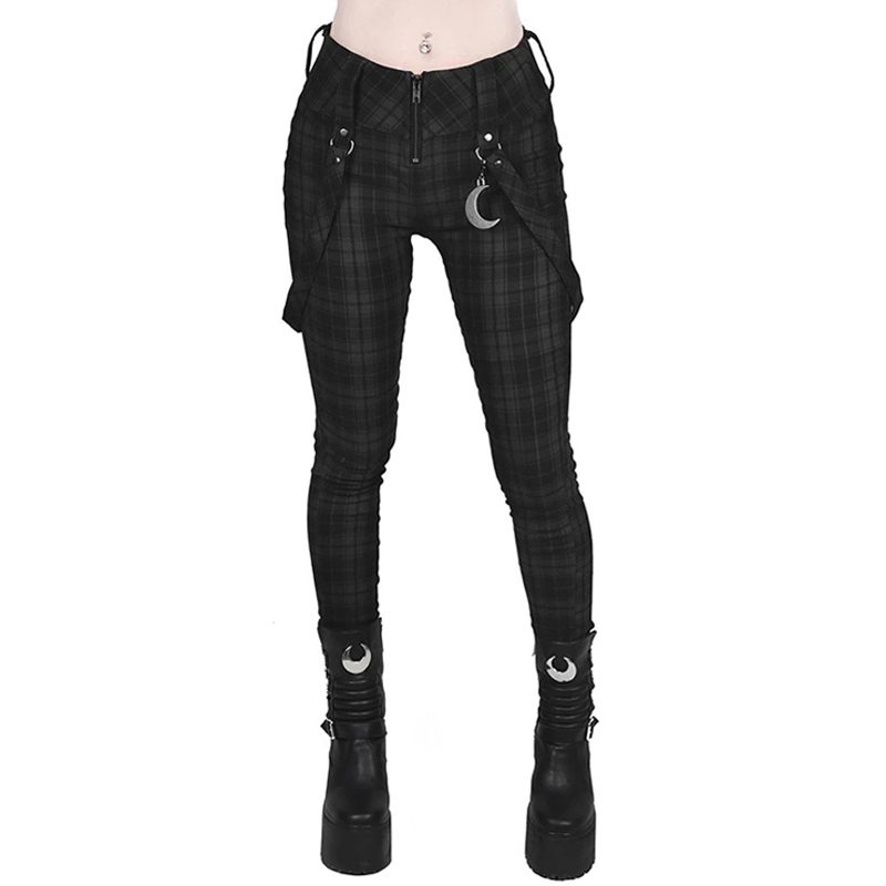 Women's Pants Capris Plaid Women Gothic Punk Pant High Waist Fashion Tight Multi Pocket Zipper Y2k Long Bottoms Streetwear Woemn Pencil 220922