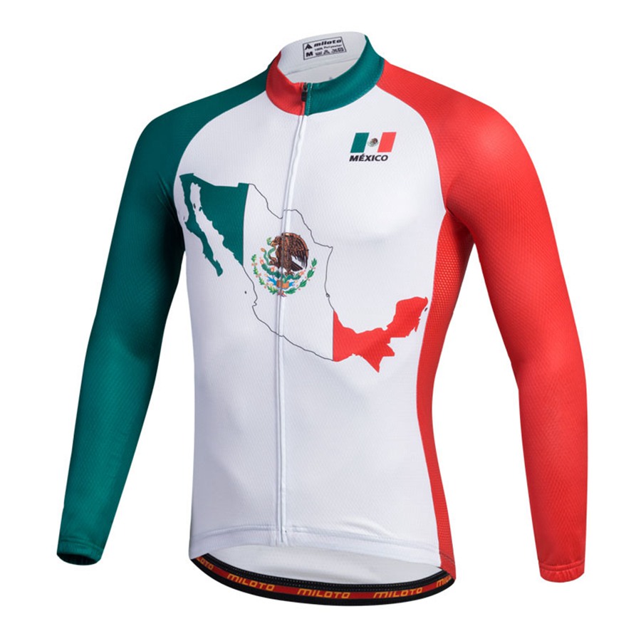 2024 Pro Mens Mexico Winter Cycling Jersey Set Long Sleeve Mountain Bike Cycling Clothing Breathable MTB Bicycle Clothes Wear Suit B35