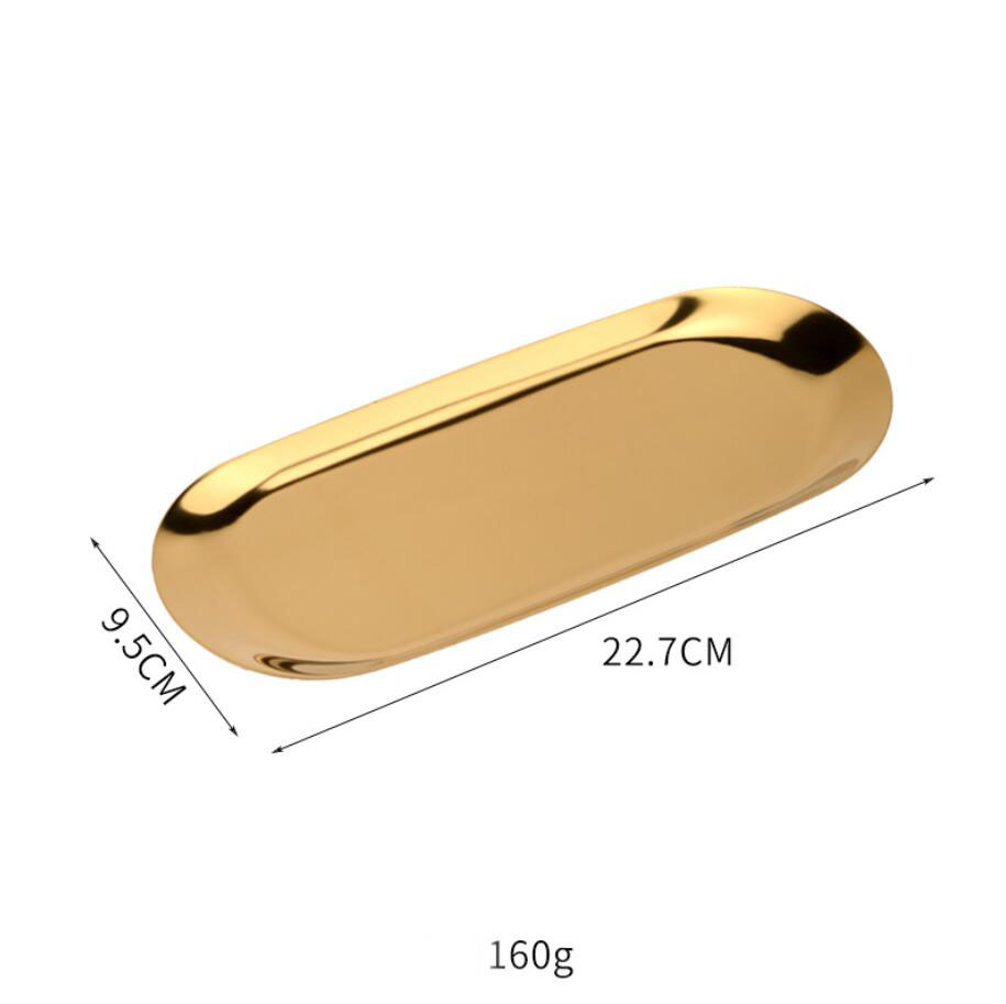 Nordisk stil oval smycken förvaringsbricka rostfritt stål metallplatta skrivbordsmycken visar magasinhållare förvaring