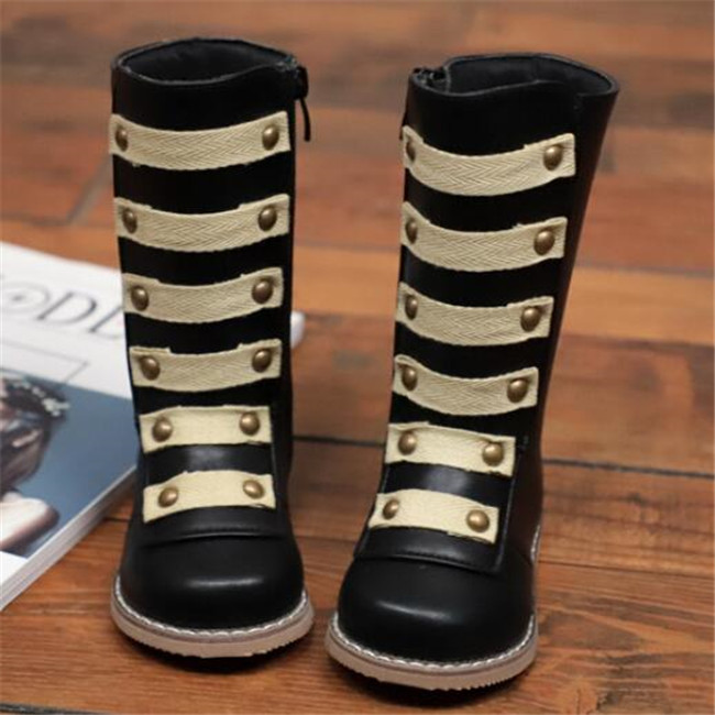 Осенняя зимняя детские ботинки заклепки детей Martin Boots Side Zipper Child Girls Princess Leath