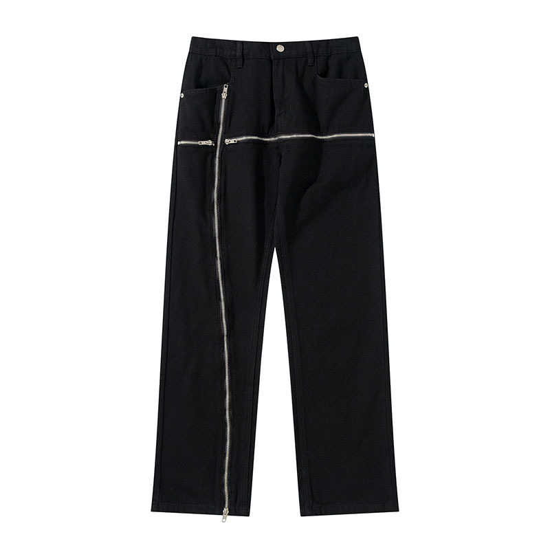 Men's Pants Cross Zipper Decorate Solid Black Mens Cargo Pants High Street Retro Straight Elastic Waist Casual Trousers Loose Overalls 220922
