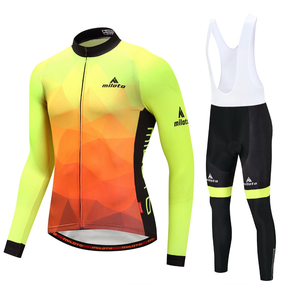 2024 Pro Mens Fluorescence Jersey de cyclisme d'hiver jaune Ensemble de vélo de montagne à manches longues Vêtements de vélo respirant