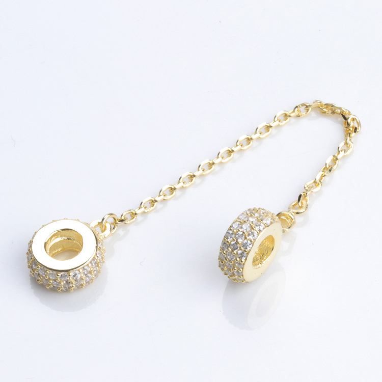 Sparkling Pave 925 Silver Safety Chain Charm Women Jewelry Diy Accessories With Original Box f￶r Pandora Snake Chain Armband Bangle Making CZ Diamond Charms