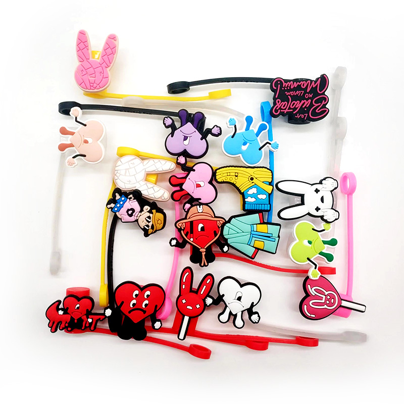 2022 New bad bunny straw topper silicone mold accessories cover charms Reusable Splash Proof drinking dust plug decorative 8mm straw party supplies