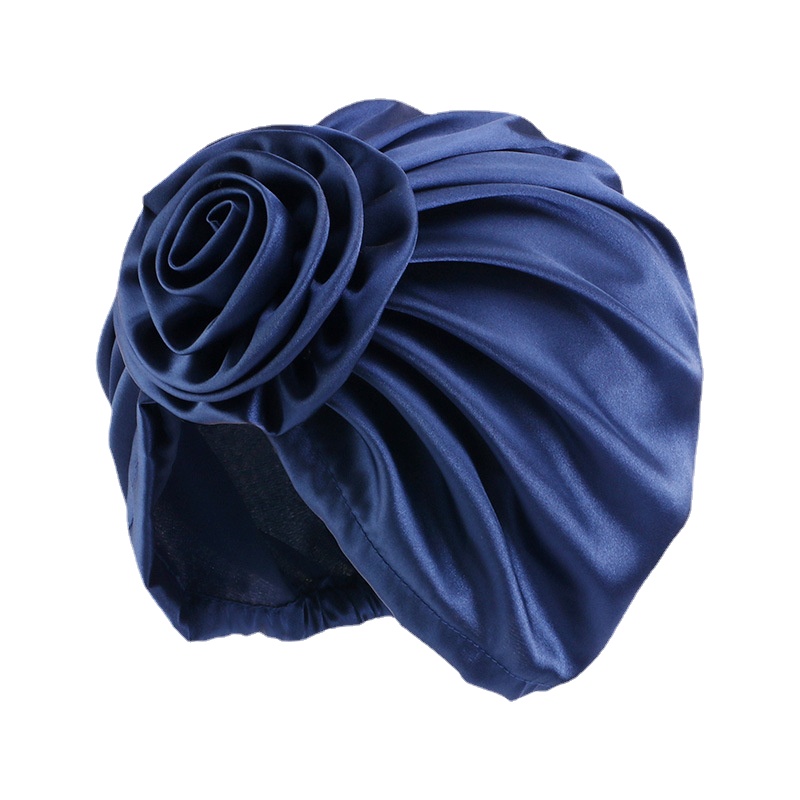 Elegant Flowers Women Satin Bonnet Soft Female Silky Bandana Headband Sleeping Hat Hair Care Cover Cap Muslim Solid Color Hijabs