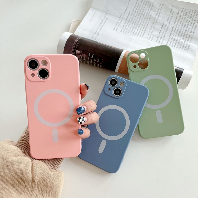 Liquid Silicone Magnetic Cases for iPhone 15 14 12 Pro Max 11Pro X Xs Xr 7 8 Plus 13 Mini Wireless Charger Magsafing Magnet Back Cover