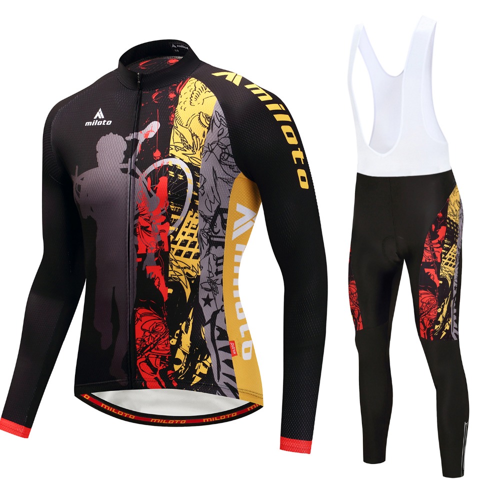 2024 Pro Mens Night Rider Winter Cycling Jersey Set Long Sleeve Mountain Bike Cycling Clothing Breattable Mtb Bicycle Clothes Wear Suit B35