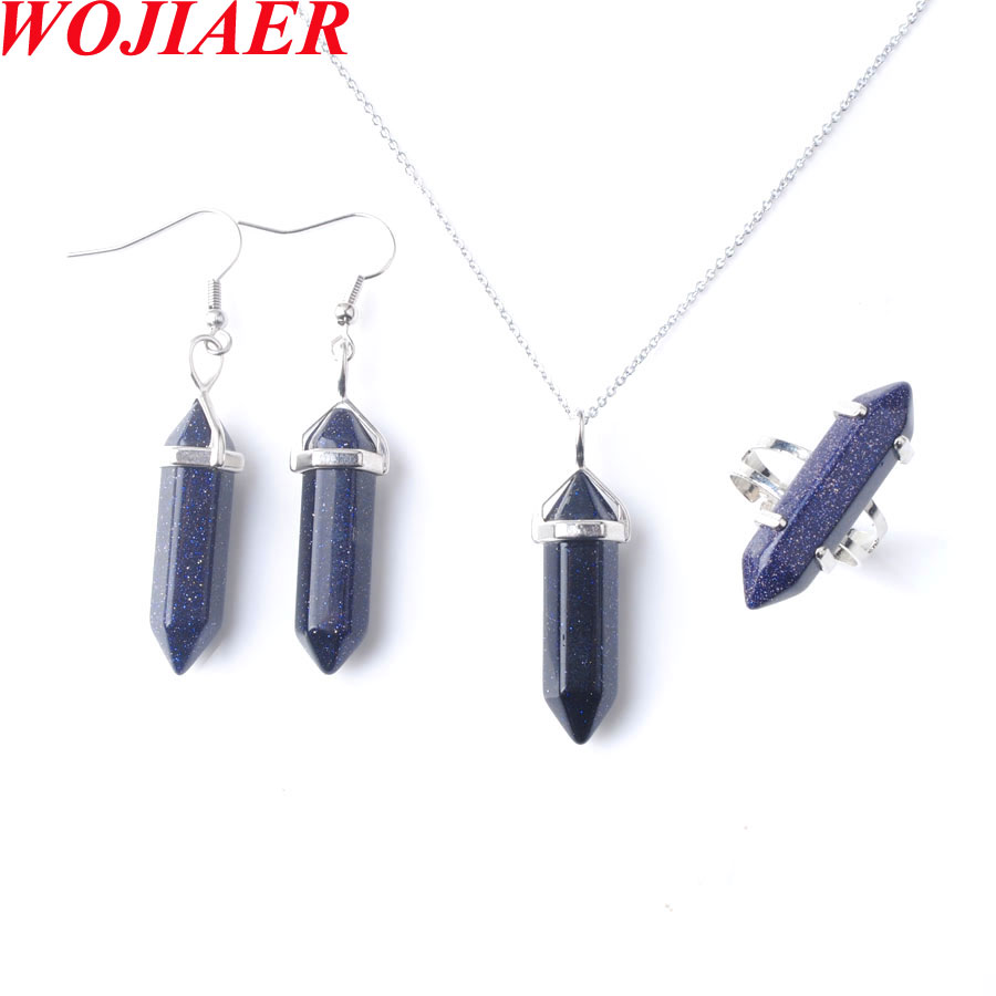 / Set Crystal Couple Necklace Hexagonal Stone Pendant Earrings Ring Jewelry Lover Gift for Women Men Wholesale BO959