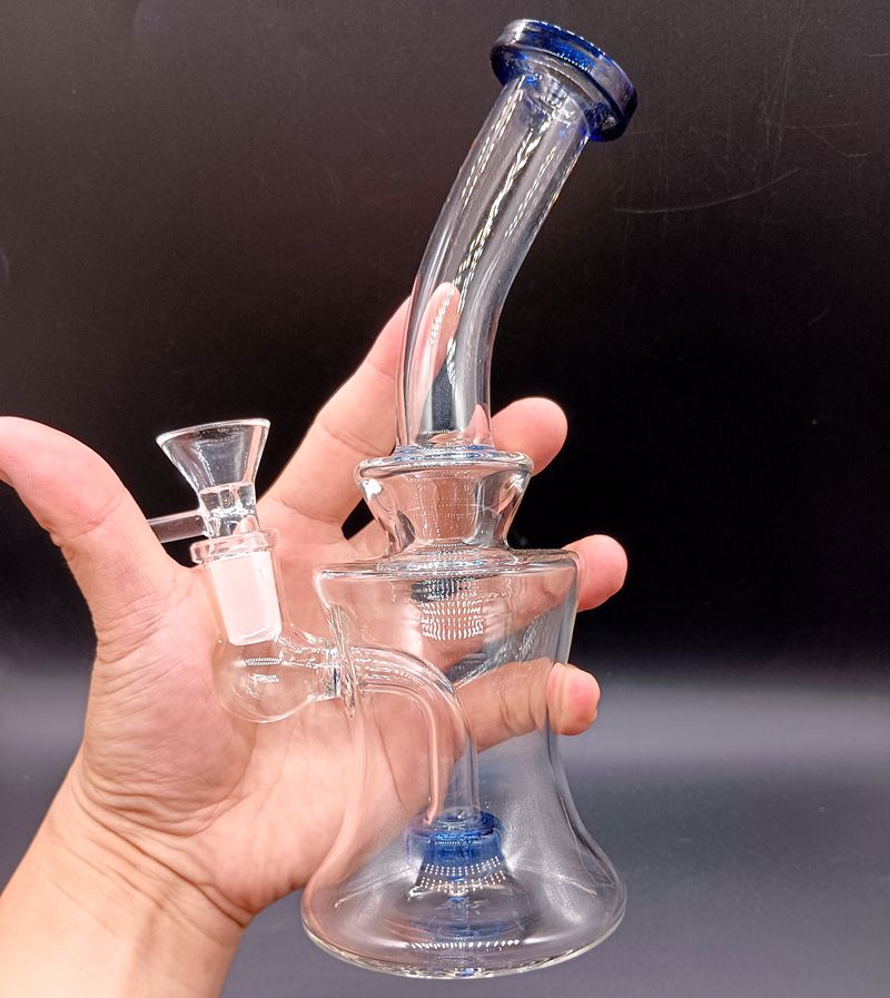 Mini Clear Glass Water Bong Hookahs with Blue Tire Perc Oil Dab Rigs Smoking Pipes