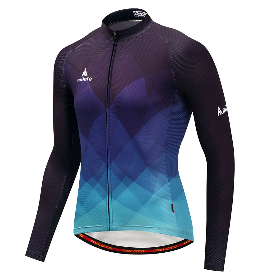 2024 Pro Mens Gradient Blue Winter Cycling Jersey Set Long Sleeve Mountain Bike Cycling Clothing Breathable MTB Bicycle Clothes Wear Suit B35