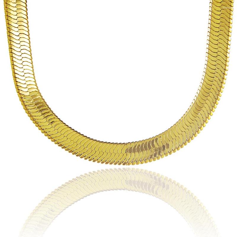 Pendanthalsband 10mm platt Herringben kedja halsband män smycken 18k gult guld fylld solid trendiga mäns choker clavicle 6301l