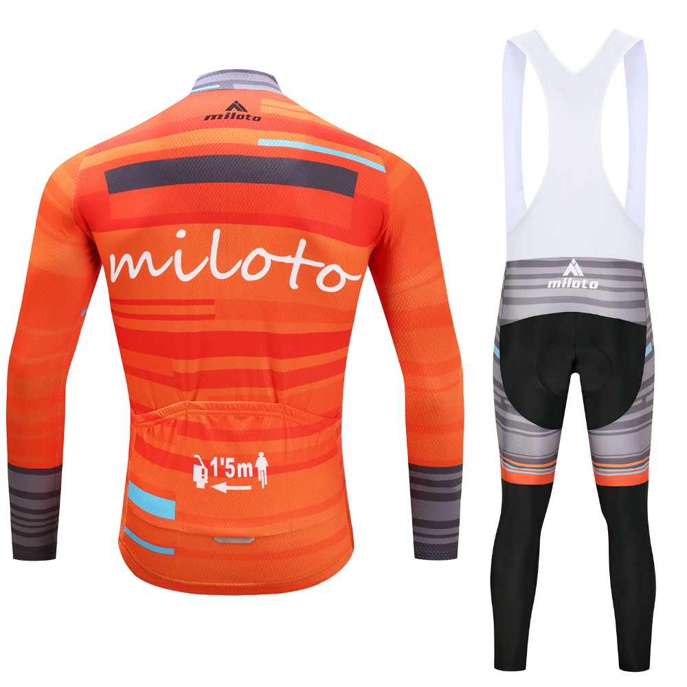 2024 Pro Mens Pro Waves Orange Hiver Cycling Jersey Ensemble de vélo de montagne à manches longues