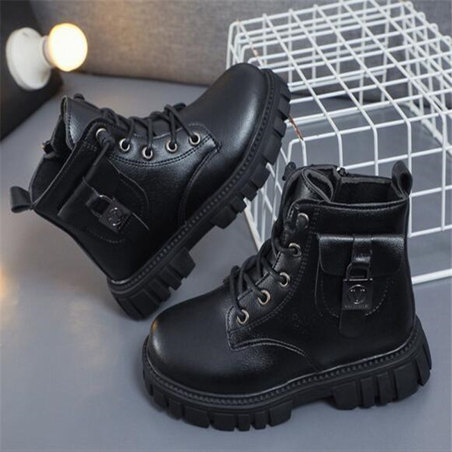 Moda Crianças Botas Curtas De Couro Pu Designer Inverno Crianças Sapatos Meninos Meninas Clássico Botas Martin À Prova D' Água Sola De Borracha