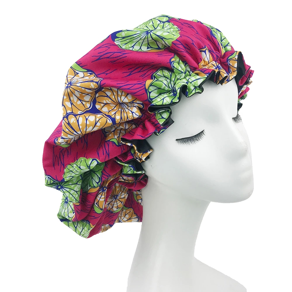 Beanie/Skull Caps Double Layer large Women Satin Lined Bonnet Beauty Print Silky Sleep Night Cap Head Cover Bonnet Hat