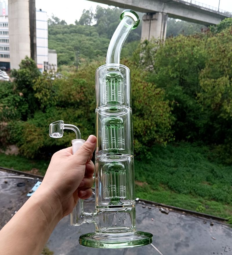 Verde 16 polegadas de água de vidro de vidro de vidro cachimbo de água com braço de árvore por pércas de 18 mm fêmeas sondades fumantes fumantes de fumantes shisha shisha